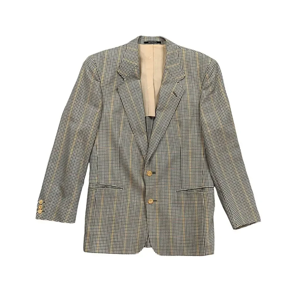 Vintage Daks London Blazer Mens 40 Beige Wool Houndstooth Sport Coat Notch 70s